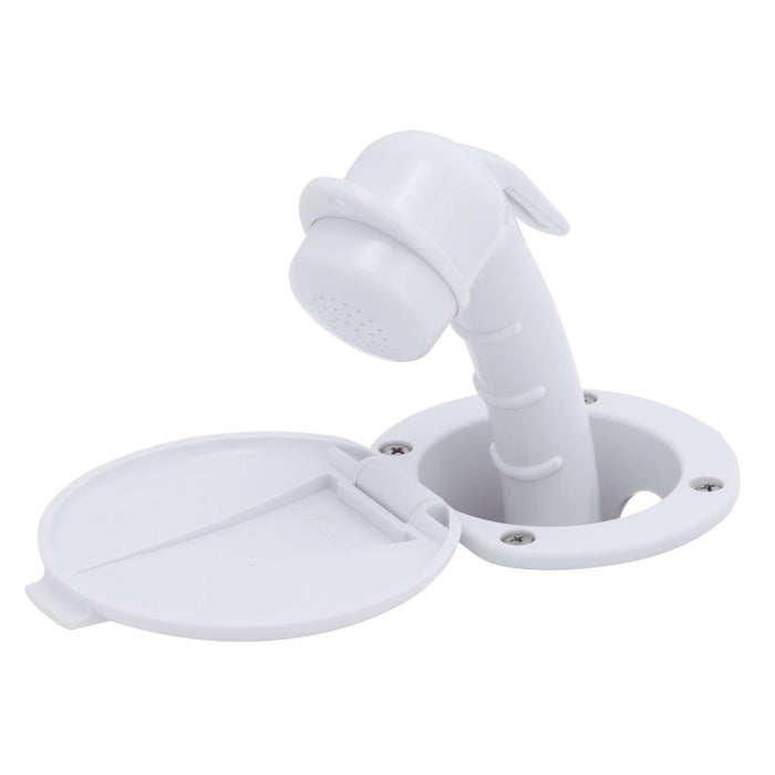 Ducha empotrada Ambassador Marine 136-0000-AW-R - Taza y tapa en blanco ártico, rociador pequeño en blanco ártico, manguera de goma blanca de 1,8 m