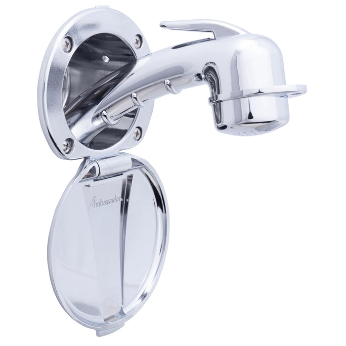 Ambassador Marine 136-0000-CW-R Recessed Shower- Chrome Cup & Lid, Small Chrome Sprayer, 6' White Rubber Hose