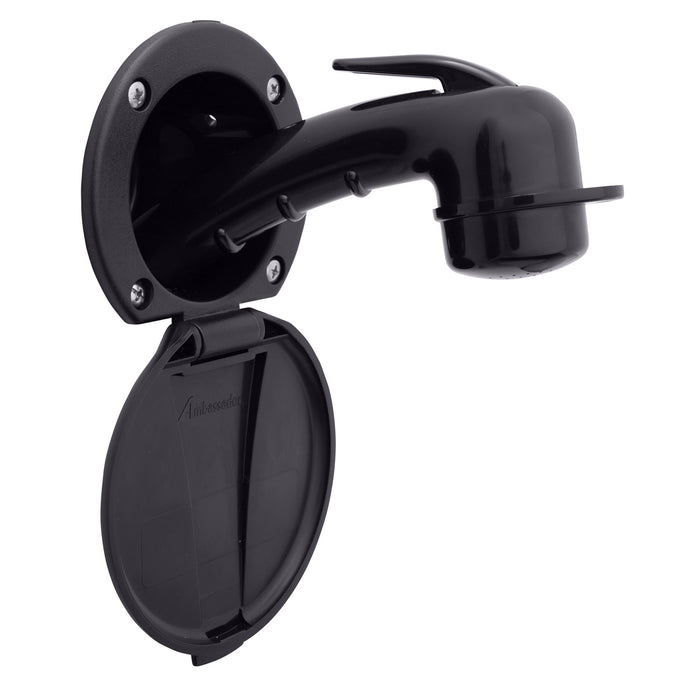 Ambassador Marine 136-0000-KP-R Recessed Shower- Black Cup & Lid, Small Black Sprayer, 6' Black Rubber Hose