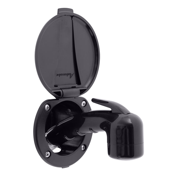Ducha empotrada Ambassador Marine 136-0006-KP-R - Vaso y tapa negros, rociador negro pequeño (sin gancho), manguera de goma negra de 1,8 m