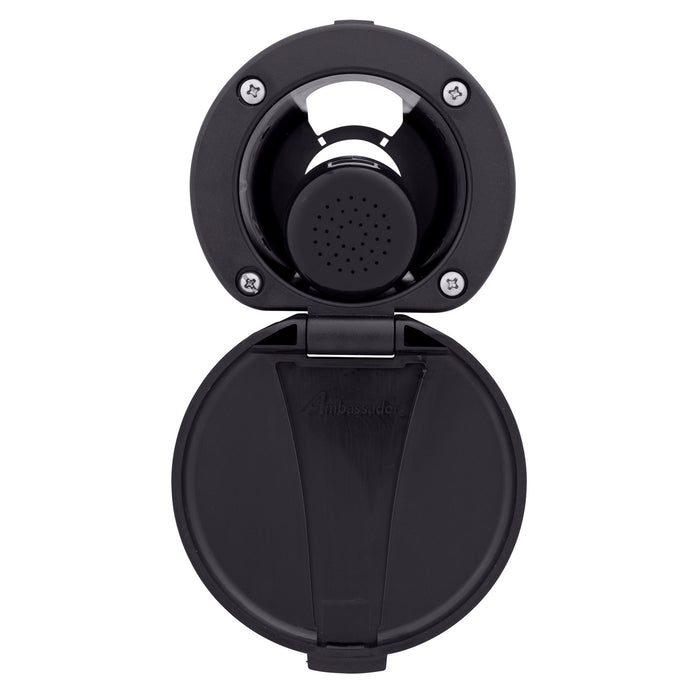 Ducha empotrada Ambassador Marine 136-0006-KP-R - Vaso y tapa negros, rociador negro pequeño (sin gancho), manguera de goma negra de 1,8 m