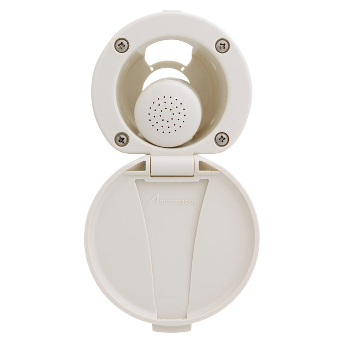 Ducha empotrada Ambassador Marine 136-0006-WH-R - Taza y tapa en blanco cálido, rociador pequeño en blanco cálido (sin gancho), manguera de goma blanca de 1,8 m
