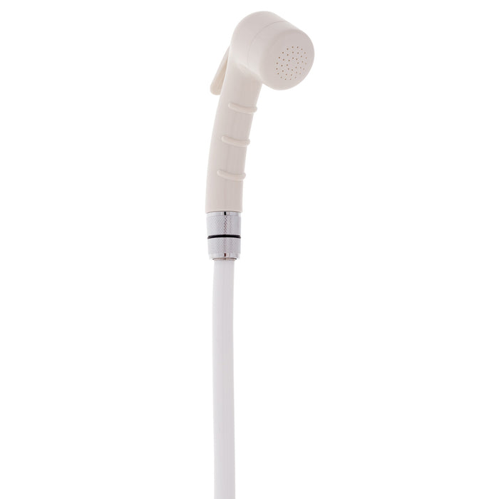 Ducha empotrada Ambassador Marine 136-0006-WH-R - Taza y tapa en blanco cálido, rociador pequeño en blanco cálido (sin gancho), manguera de goma blanca de 1,8 m