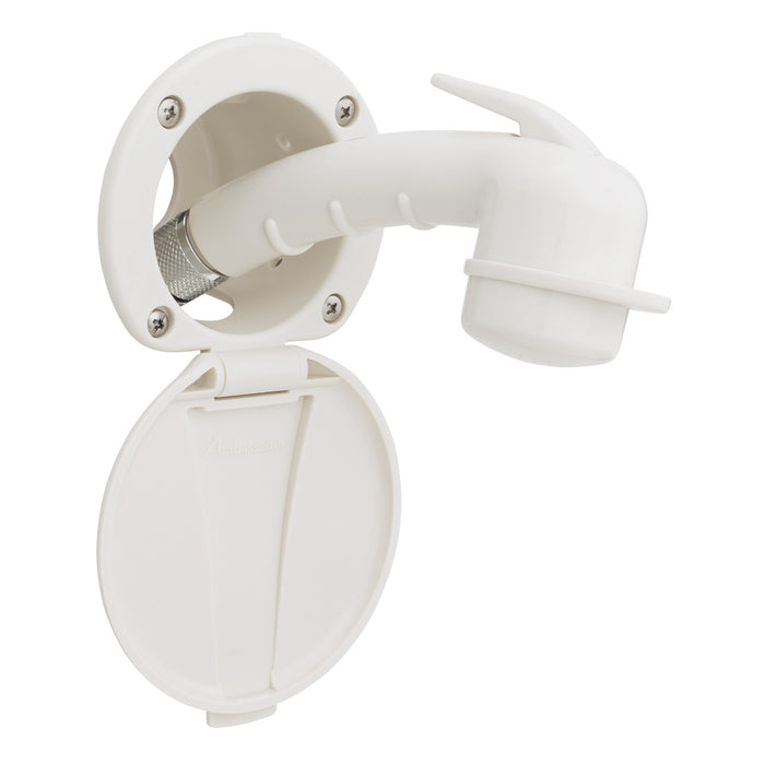 Ducha empotrada Ambassador Marine 136-0007-WH-R - Taza y tapa en blanco cálido, rociador pequeño en blanco cálido, manguera de goma blanca de 3 m