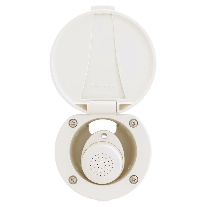 Ducha empotrada Ambassador Marine 136-0007-WH-R - Taza y tapa en blanco cálido, rociador pequeño en blanco cálido, manguera de goma blanca de 3 m