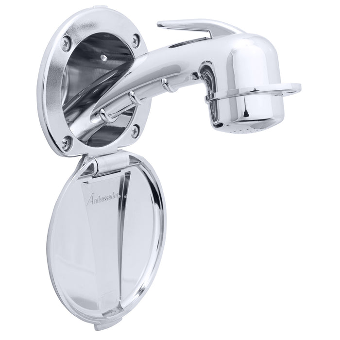 Ambassador Marine 136-0008-CP-R Recessed Shower- Chrome Cup & Lid, Small Chrome Sprayer, 6' Stainless Steel Hose