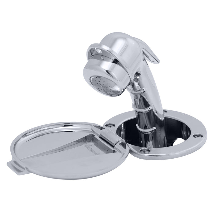 Ambassador Marine 136-0008-CP-R Recessed Shower- Chrome Cup & Lid, Small Chrome Sprayer, 6' Stainless Steel Hose
