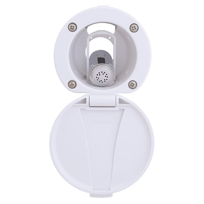 Ducha empotrada Ambassador Marine 136-0012-AW-R - Taza y tapa en blanco ártico, rociador Hammer-Head en blanco ártico, manguera de goma blanca de 1,8 m