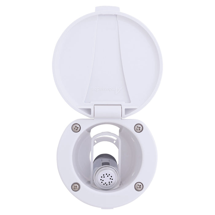 Ducha empotrada Ambassador Marine 136-0012-AW-R - Taza y tapa en blanco ártico, rociador Hammer-Head en blanco ártico, manguera de goma blanca de 1,8 m
