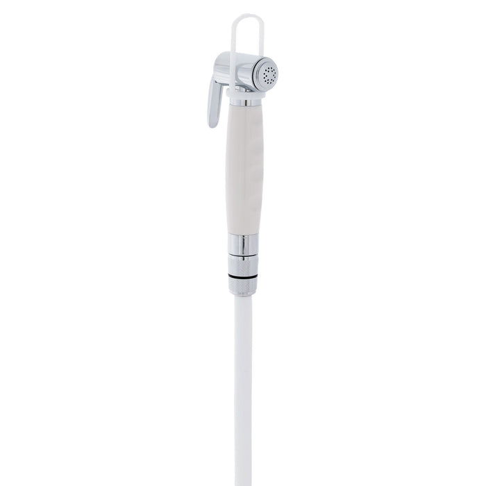Ducha empotrada Ambassador Marine 136-0012-CW-R con taza y tapa cromadas, rociador Hammer-Head blanco cálido y manguera de goma blanca de 1,8 m