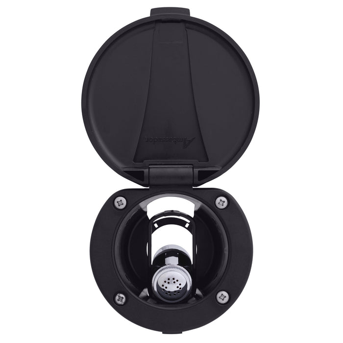 Ambassador Marine 136-0012-KP-R Recessed Shower- Black Cup & Lid, Hammer-Head Black Sprayer, 6' Black Rubber Hose