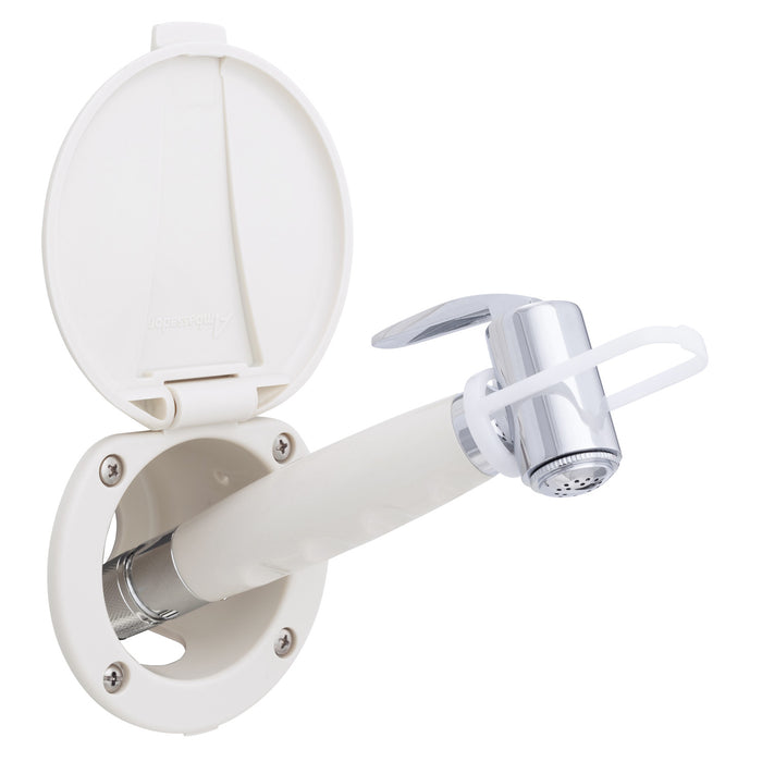 Ambassador Marine 136-0012-WH-R Recessed Shower- Warm White Cup & Lid, Hammer-Head Warm White Sprayer, 6' White Rubber Hose
