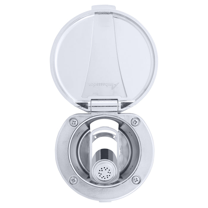 Ambassador Marine 136-0014-CA-R Recessed Shower- Chrome Cup & Lid, Hammer-Head Arctic White Sprayer, 10' White Rubber Hose