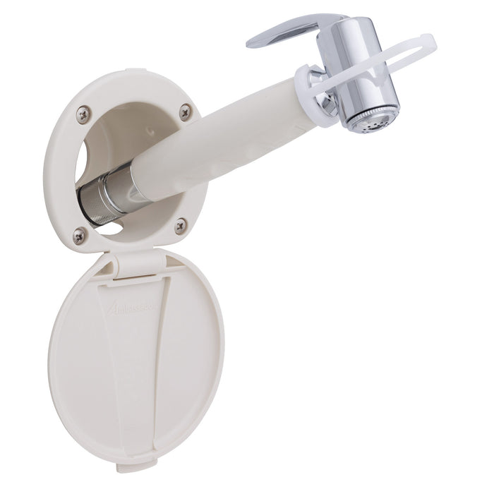 Ambassador Marine 136-0014-WH-R Recessed Shower- Warm White Cup & Lid, Hammer-Head Warm White Sprayer, 10' White Rubber Hose