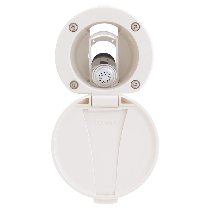 Ambassador Marine 136-0014-WH-R Recessed Shower- Warm White Cup & Lid, Hammer-Head Warm White Sprayer, 10' White Rubber Hose