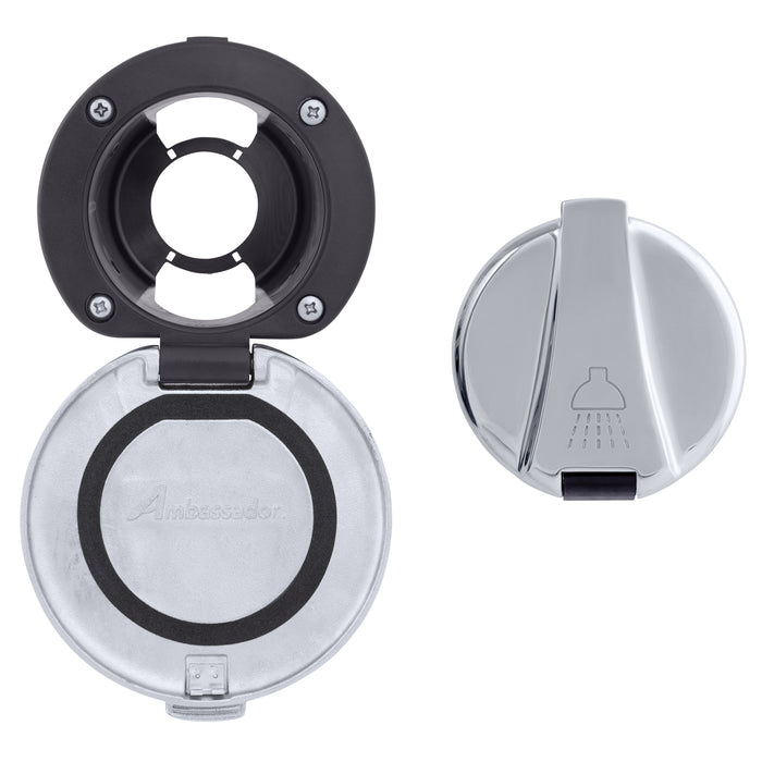 Ambassador Marine 136-0015-KP Recessed Cup & Lid Set (Stainless Steel Lid w/Gasket / Plastic Cup) (Black)