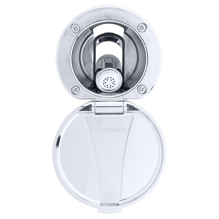 Ambassador Marine 136-0016-CP-R Recessed Shower- Chrome Cup & Lid, Hammer-Head Black Sprayer, 6' Stainless Steel Hose