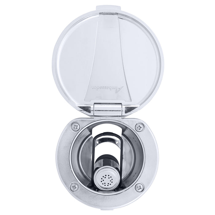 Ambassador Marine 136-0016-CP-R Recessed Shower- Chrome Cup & Lid, Hammer-Head Black Sprayer, 6' Stainless Steel Hose