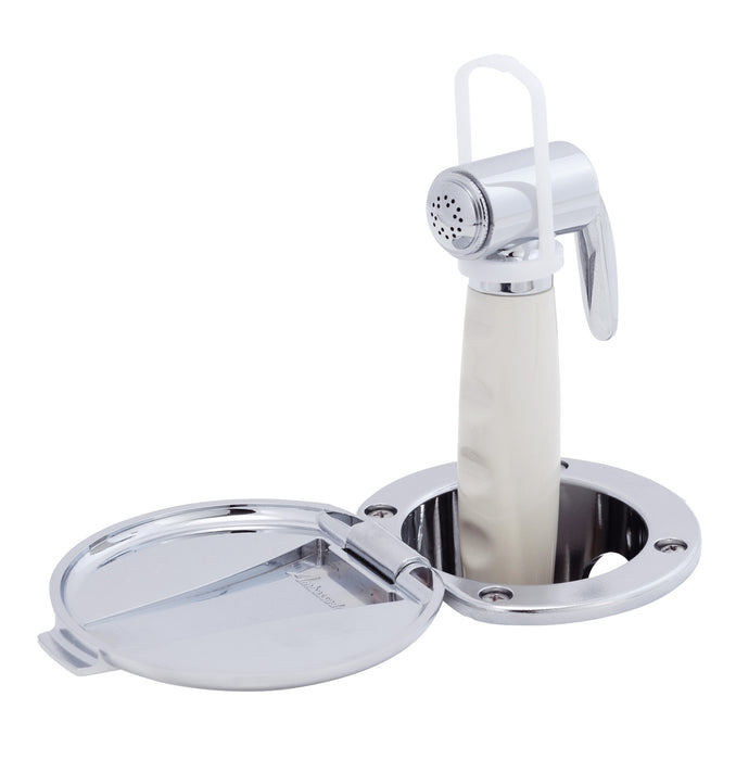 Ambassador Marine 136-0016-CW-R Recessed Shower- Chrome Cup & Lid, Hammer-Head Warm White Sprayer, 6' Stainless Steel Hose