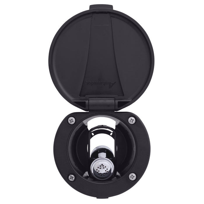 Ambassador Marine 136-0016-KP-R Recessed Shower- Black Cup & Lid, Hammer-Head Black Sprayer, 6' Stainless Steel Hose