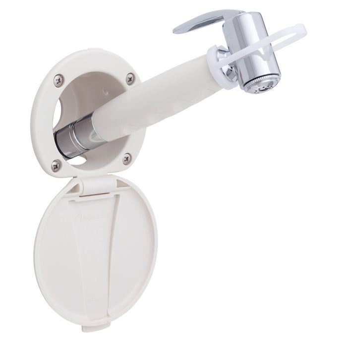 Ambassador Marine 136-0016-WH-R Recessed Shower- Warm White Cup & Lid, Hammer-Head Warm White Sprayer, 6' Stainless Steel Hose