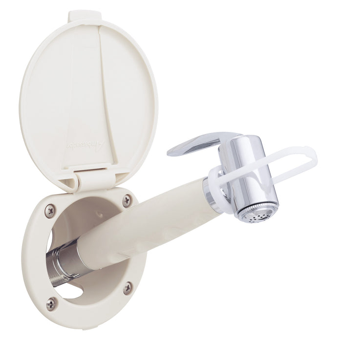 Ambassador Marine 136-0016-WH-R Recessed Shower- Warm White Cup & Lid, Hammer-Head Warm White Sprayer, 6' Stainless Steel Hose