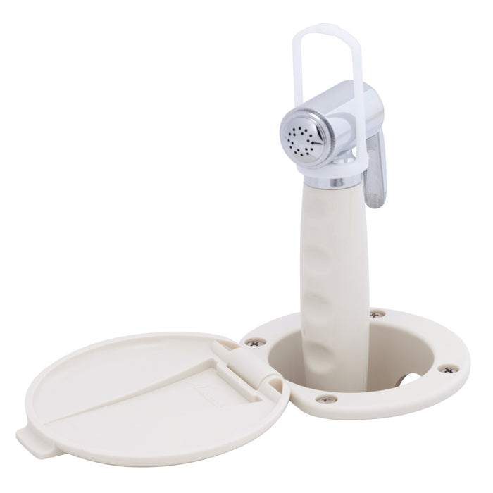 Ambassador Marine 136-0016-WH-R Recessed Shower- Warm White Cup & Lid, Hammer-Head Warm White Sprayer, 6' Stainless Steel Hose