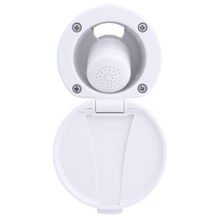 Ducha empotrada Ambassador Marine 136-0017-AW-R - Taza y tapa en blanco ártico, rociador pequeño en blanco ártico (sin gancho), manguera de goma blanca de 3 m
