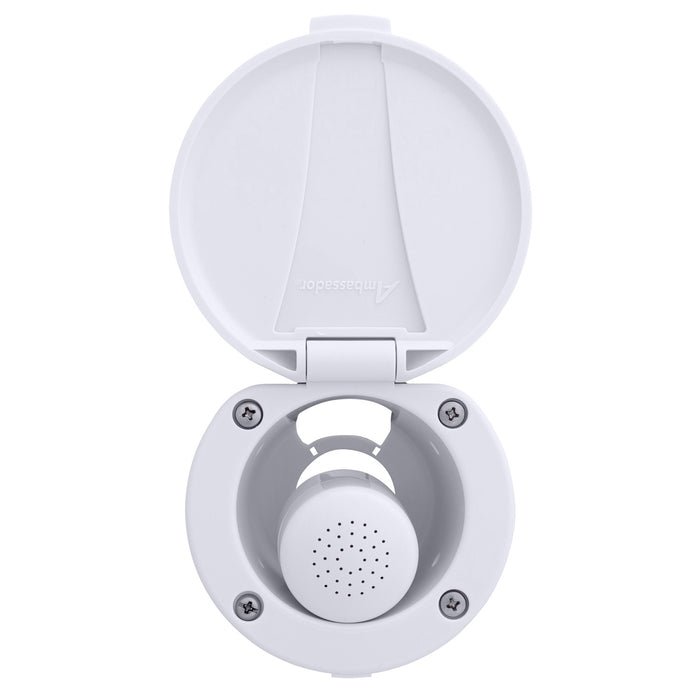 Ducha empotrada Ambassador Marine 136-0017-AW-R - Taza y tapa en blanco ártico, rociador pequeño en blanco ártico (sin gancho), manguera de goma blanca de 3 m