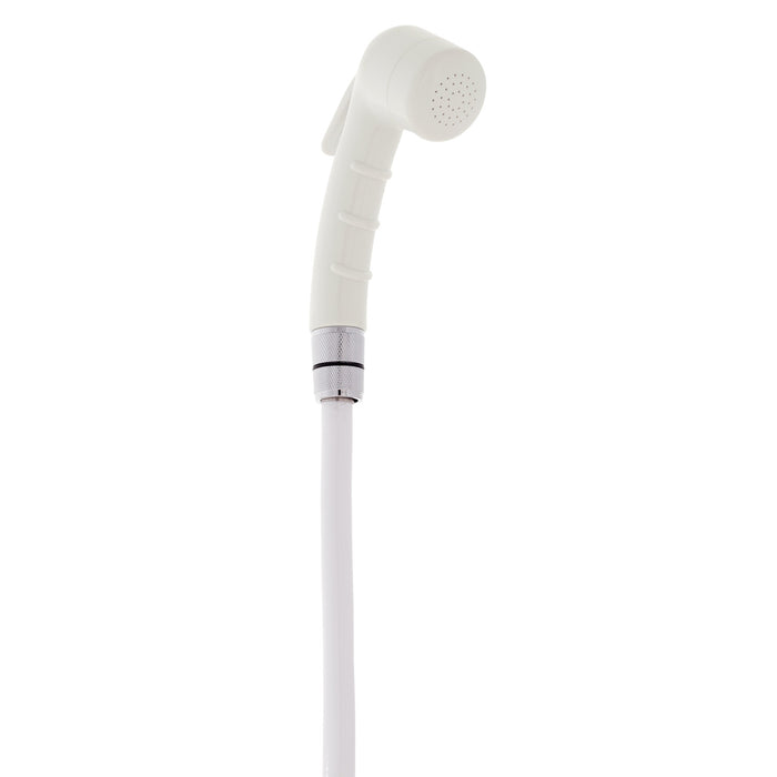 Ducha empotrada Ambassador Marine 136-0017-AW-R - Taza y tapa en blanco ártico, rociador pequeño en blanco ártico (sin gancho), manguera de goma blanca de 3 m