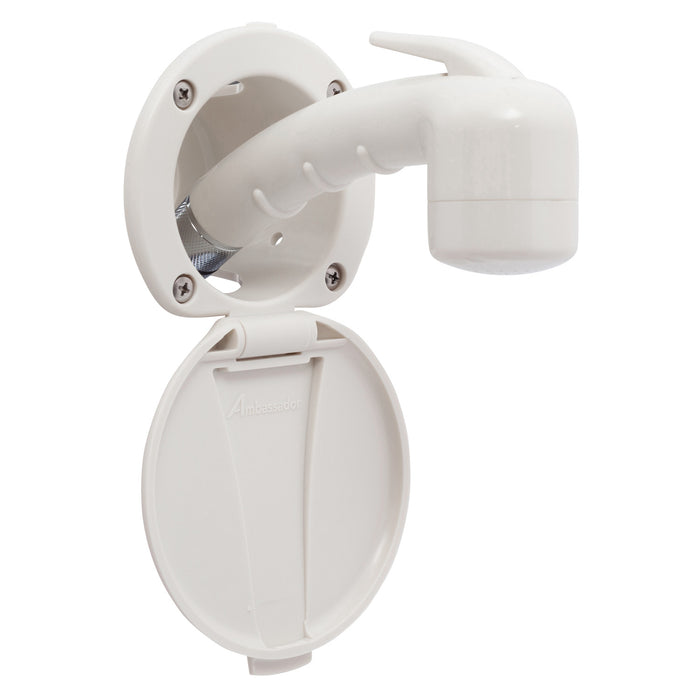 Ambassador Marine 136-0017-WH-R Recessed Shower- Warm White Cup & Lid, Small Warm White Sprayer (No Hook), 10' White Rubber Hose