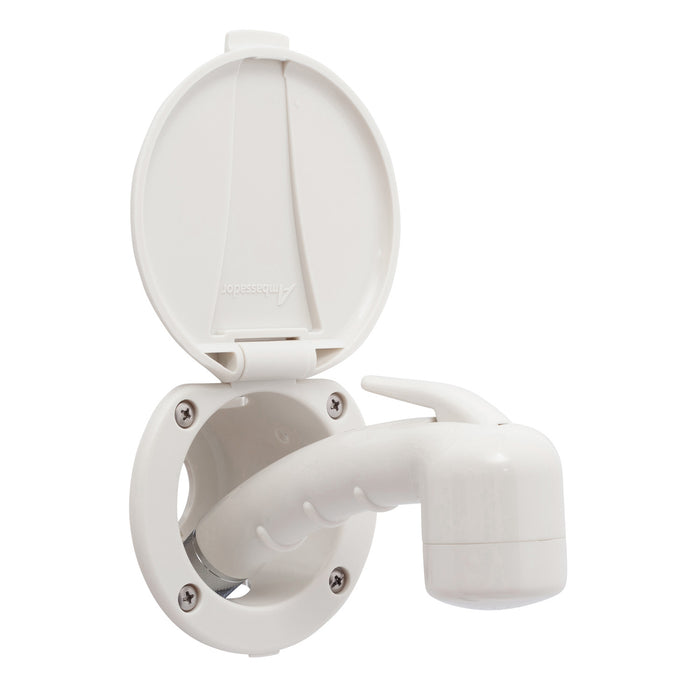 Ambassador Marine 136-0017-WH-R Recessed Shower- Warm White Cup & Lid, Small Warm White Sprayer (No Hook), 10' White Rubber Hose