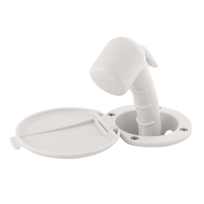 Ambassador Marine 136-0017-WH-R Recessed Shower- Warm White Cup & Lid, Small Warm White Sprayer (No Hook), 10' White Rubber Hose