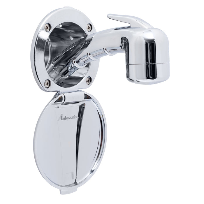 Ambassador Marine 136-0018-CP-R Recessed Shower- Chrome Cup & Lid, Small Chrome Sprayer (No Hook), 6' Stainless Steel Hose