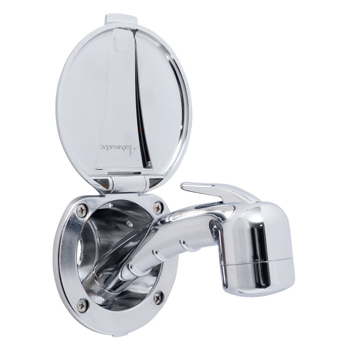 Ambassador Marine 136-0018-CP-R Recessed Shower- Chrome Cup & Lid, Small Chrome Sprayer (No Hook), 6' Stainless Steel Hose