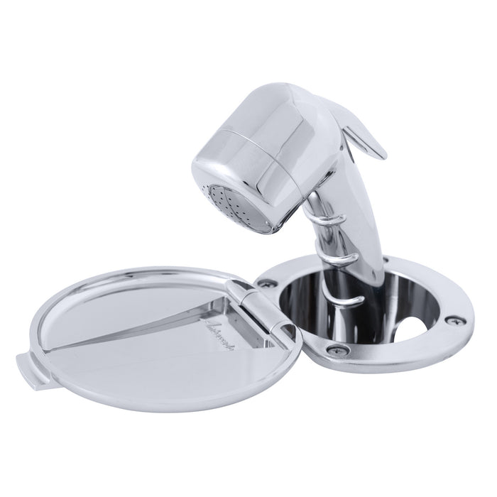 Ambassador Marine 136-0018-CP-R Recessed Shower- Chrome Cup & Lid, Small Chrome Sprayer (No Hook), 6' Stainless Steel Hose
