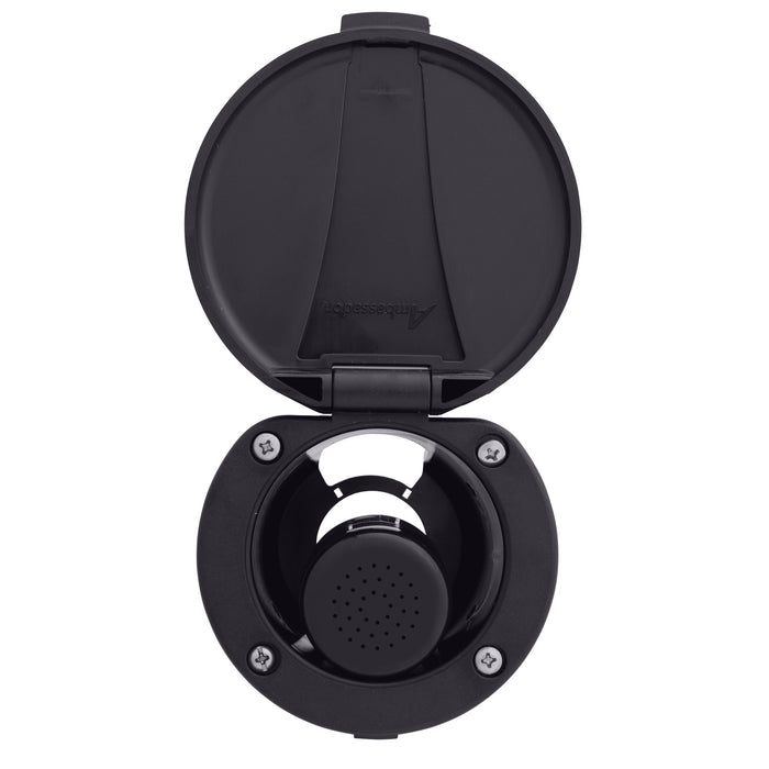 Ducha empotrada Ambassador Marine 136-0018-KP-R - Vaso y tapa negros, rociador negro pequeño (sin gancho), manguera de acero inoxidable de 1,8 m