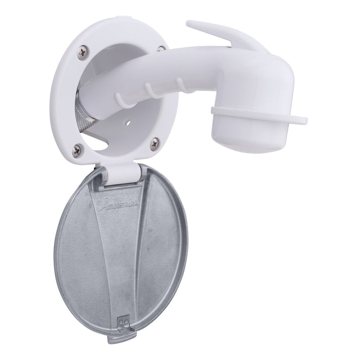 Ambassador Marine 136-0040-AW-R Recessed Shower- Arctic White Cup with Stainless Steel Lid, Small Arctic White Sprayer, 6' White Rubber Hose