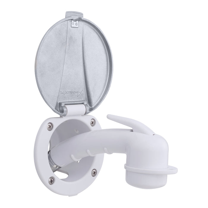 Ambassador Marine 136-0040-AW-R Recessed Shower- Arctic White Cup with Stainless Steel Lid, Small Arctic White Sprayer, 6' White Rubber Hose
