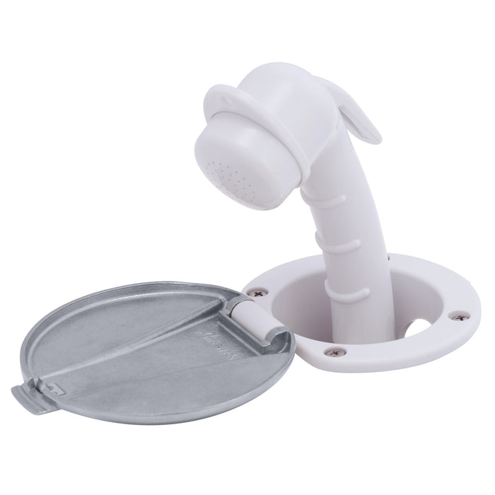 Ambassador Marine 136-0040-AW-R Recessed Shower- Arctic White Cup with Stainless Steel Lid, Small Arctic White Sprayer, 6' White Rubber Hose
