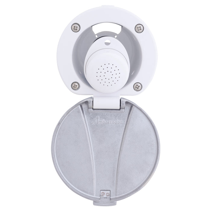 Ambassador Marine 136-0040-AW-R Recessed Shower- Arctic White Cup with Stainless Steel Lid, Small Arctic White Sprayer, 6' White Rubber Hose