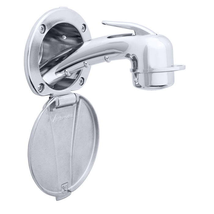 Ambassador Marine 136-0040-CP-R Recessed Shower- Chrome Cup with Stainless Steel Lid, Small Chrome Sprayer, 6' Black Rubber Hose