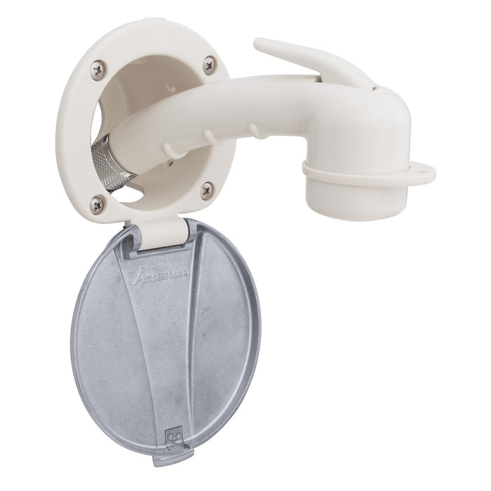 Ambassador Marine 136-0040-WH-R Recessed Shower- Warm White Cup with Stainless Steel Lid, Small Warm White Sprayer, 6' White Rubber Hose