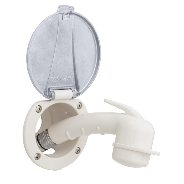 Ambassador Marine 136-0040-WH-R Recessed Shower- Warm White Cup with Stainless Steel Lid, Small Warm White Sprayer, 6' White Rubber Hose