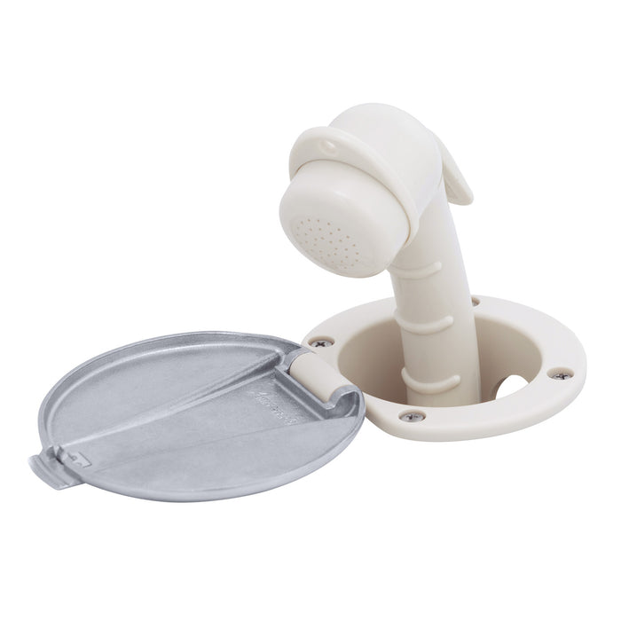 Ambassador Marine 136-0040-WH-R Recessed Shower- Warm White Cup with Stainless Steel Lid, Small Warm White Sprayer, 6' White Rubber Hose