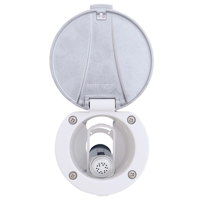 Ambassador Marine 136-0042-AW-R Recessed Shower- Arctic White Cup with Stainless Steel Lid, Hammer-Head Arctic White Sprayer, 6' White Rubber Hose