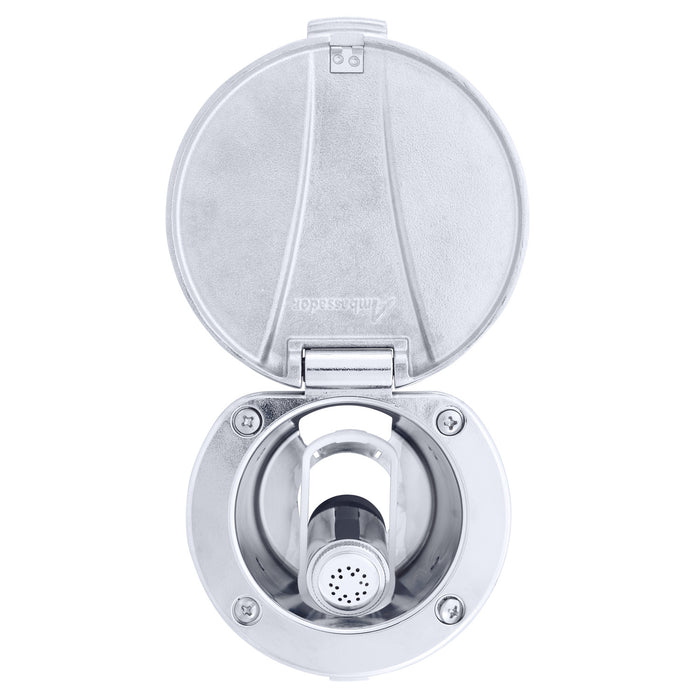 Ambassador Marine 136-0042-CA-R Recessed Shower- Chrome Cup with Stainless Steel Lid, Hammer-Head Arctic White Sprayer, 6' White Rubber Hose