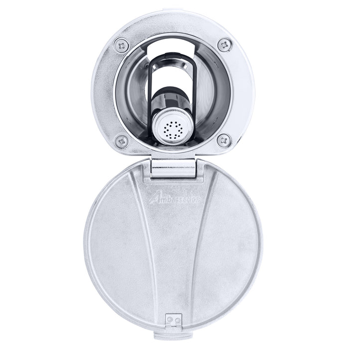 Ambassador Marine 136-0042-CP-R Recessed Shower- Chrome Cup with Stainless Steel Lid, Hammer-Head Black Sprayer, 6' Black Rubber Hose