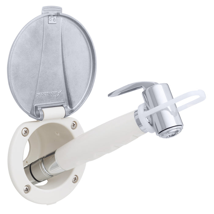 Ambassador Marine 136-0042-WH-R Recessed Shower- Warm White Cup with Stainless Steel Lid, Hammer-Head Warm White Sprayer, 6' White Rubber Hose