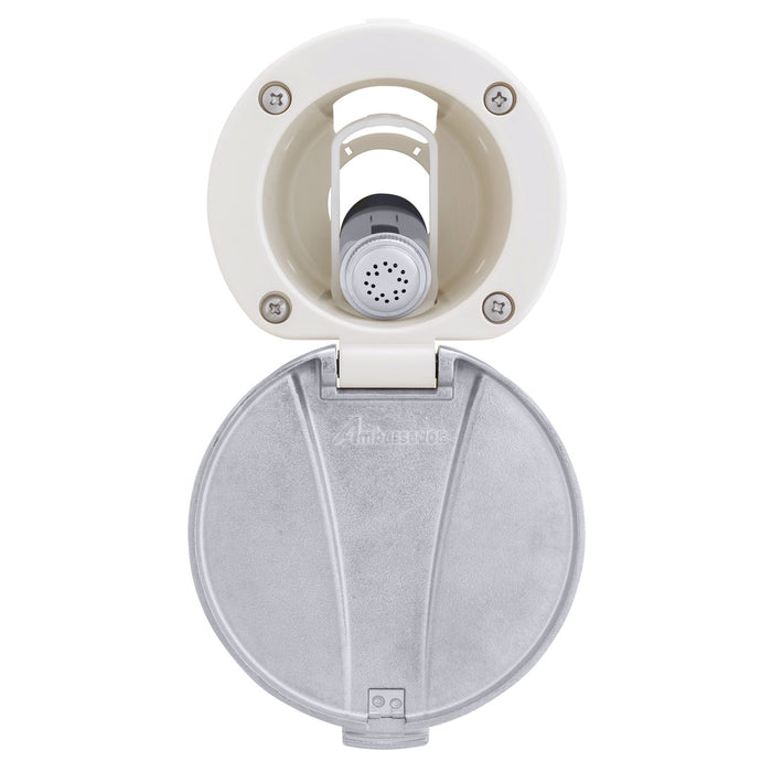 Ambassador Marine 136-0042-WH-R Recessed Shower- Warm White Cup with Stainless Steel Lid, Hammer-Head Warm White Sprayer, 6' White Rubber Hose
